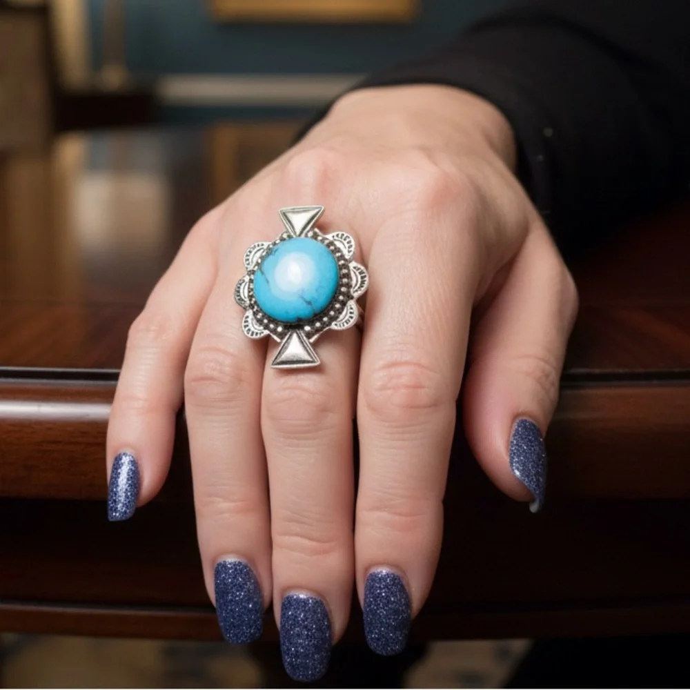 Sterling Silver genuine Turquoise Statement Ring -